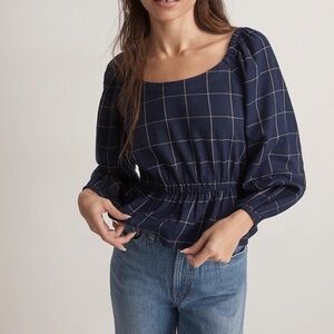 NWT Madewell scoopneck peplum top in windowpane